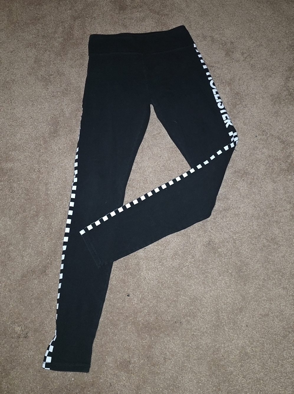 Hollister Black Leggings with Checker Side Stripe